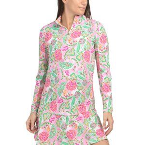 G LIFESTYLE Pink Multi Upf 50 Long Sleeve Quarter Zip Top